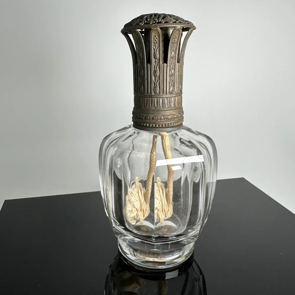 Antique Baccarat France Crystal Fragrance Lamp Berger Art Deco Paper Label 1930s